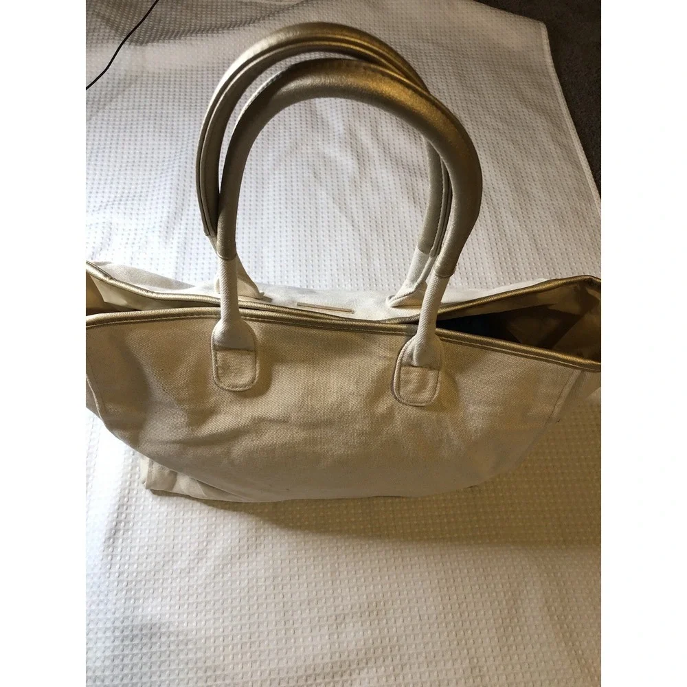 Ralph Lauren - Canvas -Tote - Overnight Bag - Purse - Metallic Gold Trim - Lined